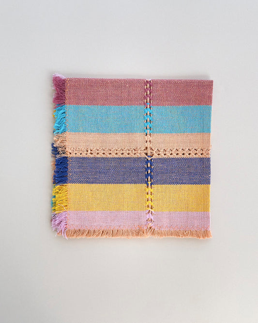 Frankie Pitaya pink turquoise gold navy striped napkins